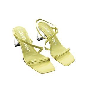 Calvin Klein 2in heels Idina strappy yellow leather minimalist 1960’s shoe, sz 9